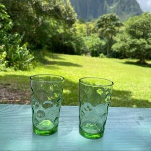 Vintage Mid Century Eldorado Green Juice Glasses 60’s-70’s Hazel Atlas Set Of 2